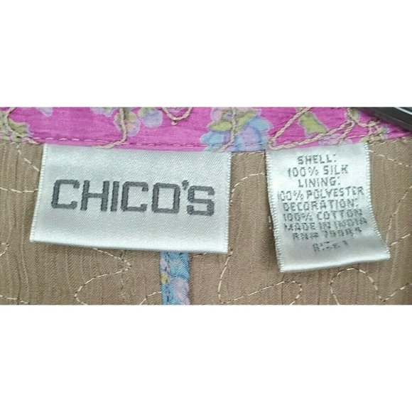 Rare Chicos %100 Silk Lining Violet Purple Multicolored Floral Sewn Women Blazer - Picture 3 of 10